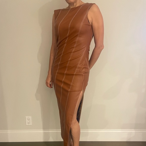 STAUD Dresses & Skirts - Elegant Brown Leather Dress
